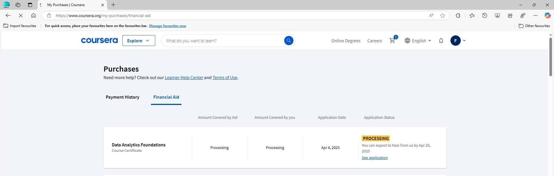 Gambar 7: Contoh email notifikasi dari Coursera bahwa Financial Aid disetujui untuk suatu kursus (Financial Aid approved)