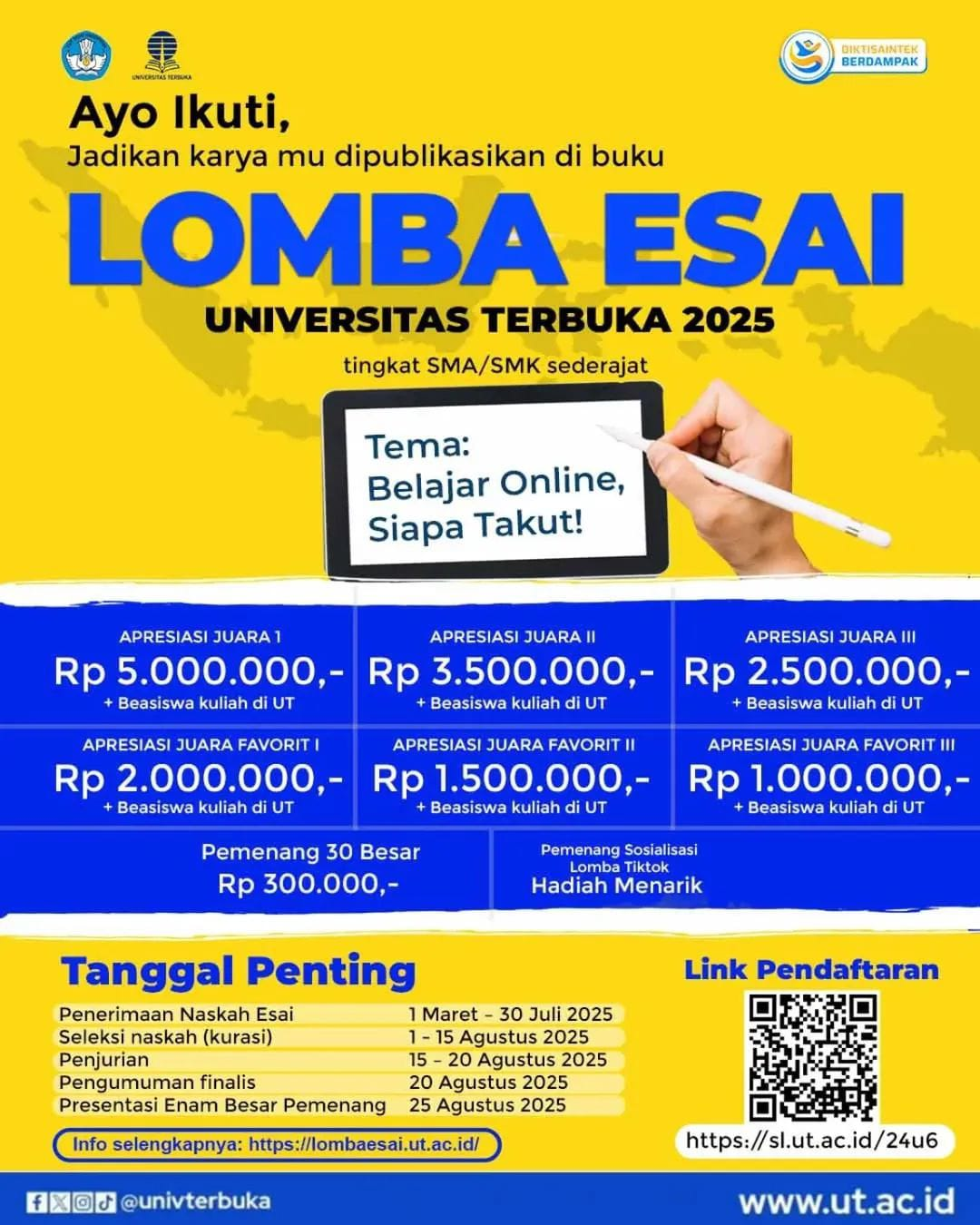 Poster Lomba Esai Universitas Terbuka 2025